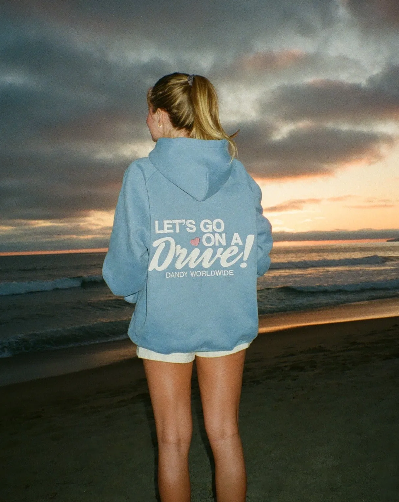 "Let's Go on a Drive" Oversized Lux Hoodie in Blue Essential Minimal
