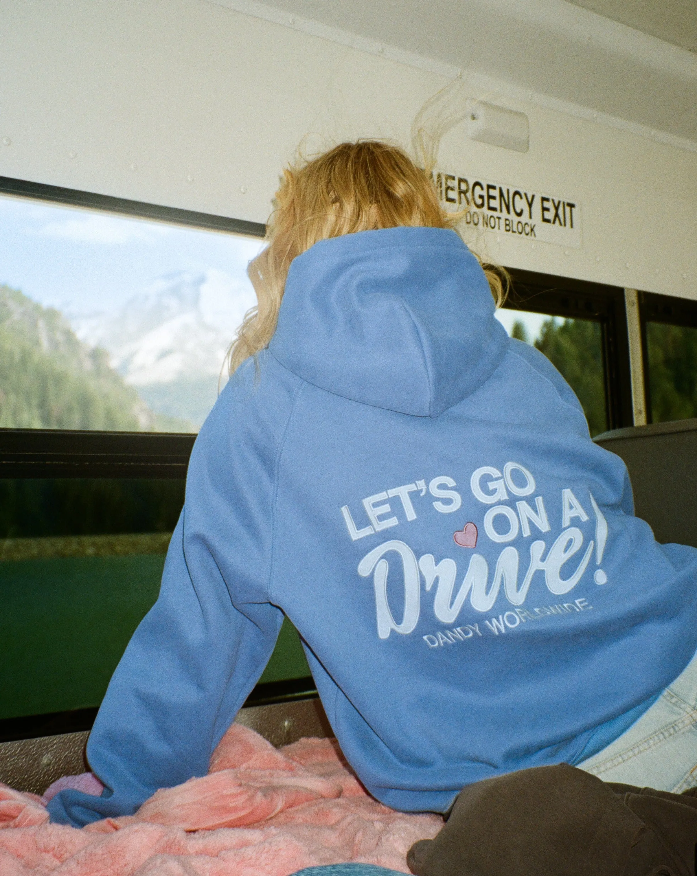 "Let's Go on a Drive" Oversized Lux Hoodie in Blue Functional Features Running Gear
