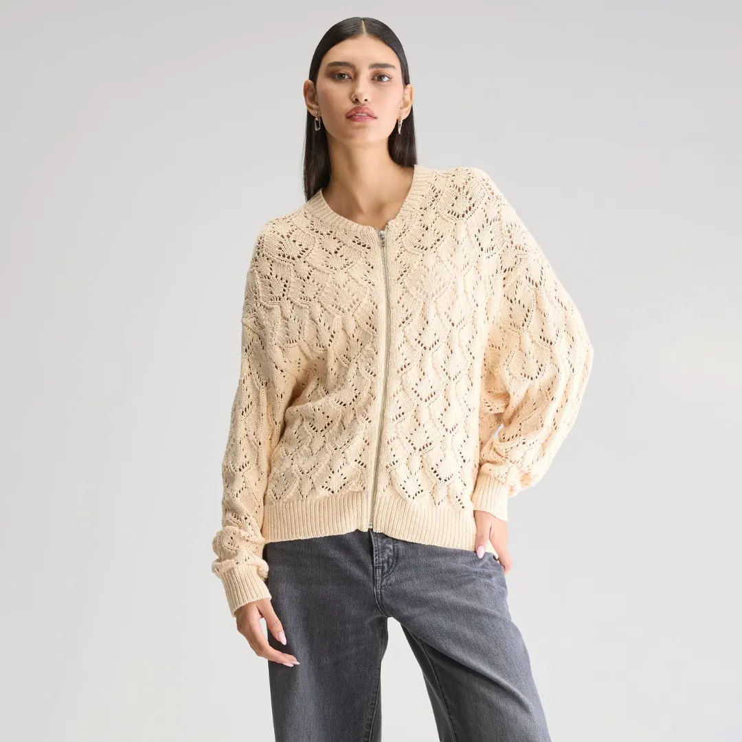 TemperatureRegulating Fabric Allady Zipped Cardigan (Ivory)