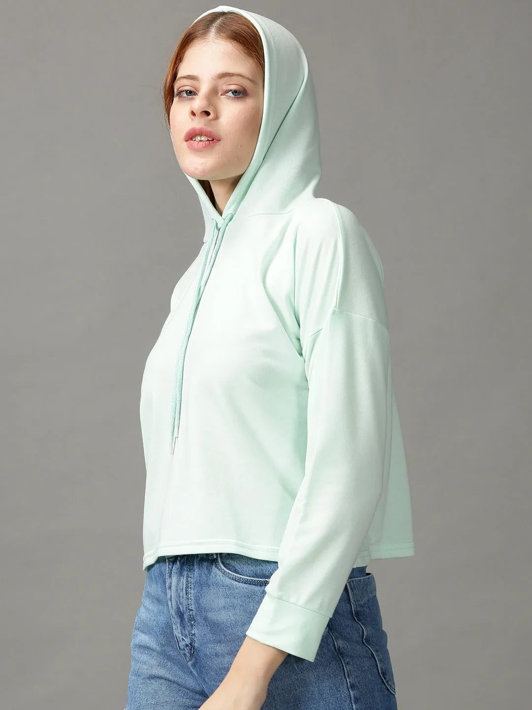 Women's Sea Green Long Sleeves Hooded Top Casual Choice