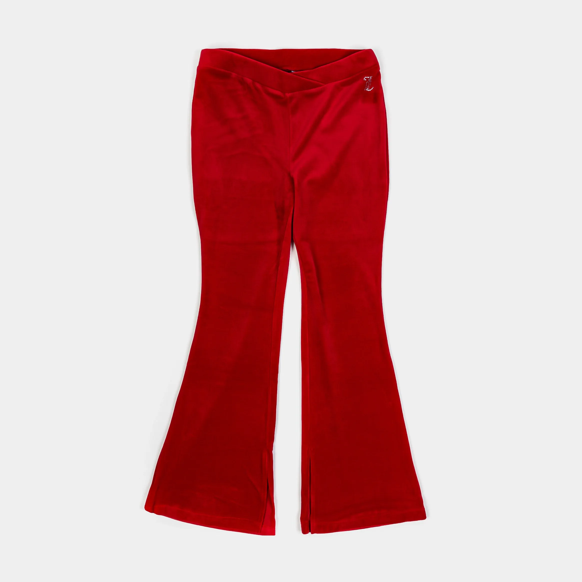 Casual Comfort Velour Flare Slit Womens Track Pants (Red)