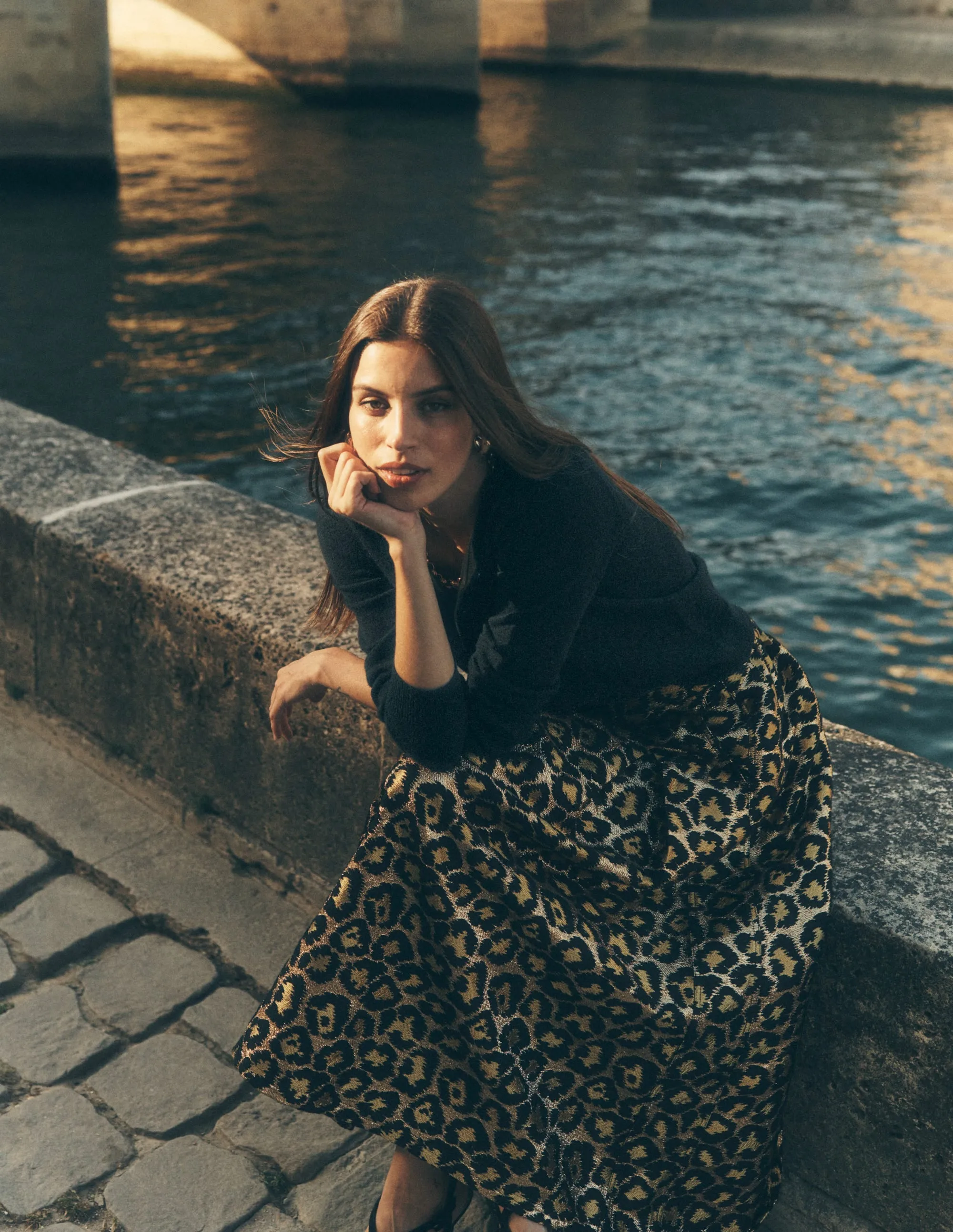 High Street Fashion Creative Layering Verity Jacquard Midi Skirt-Leopard Print