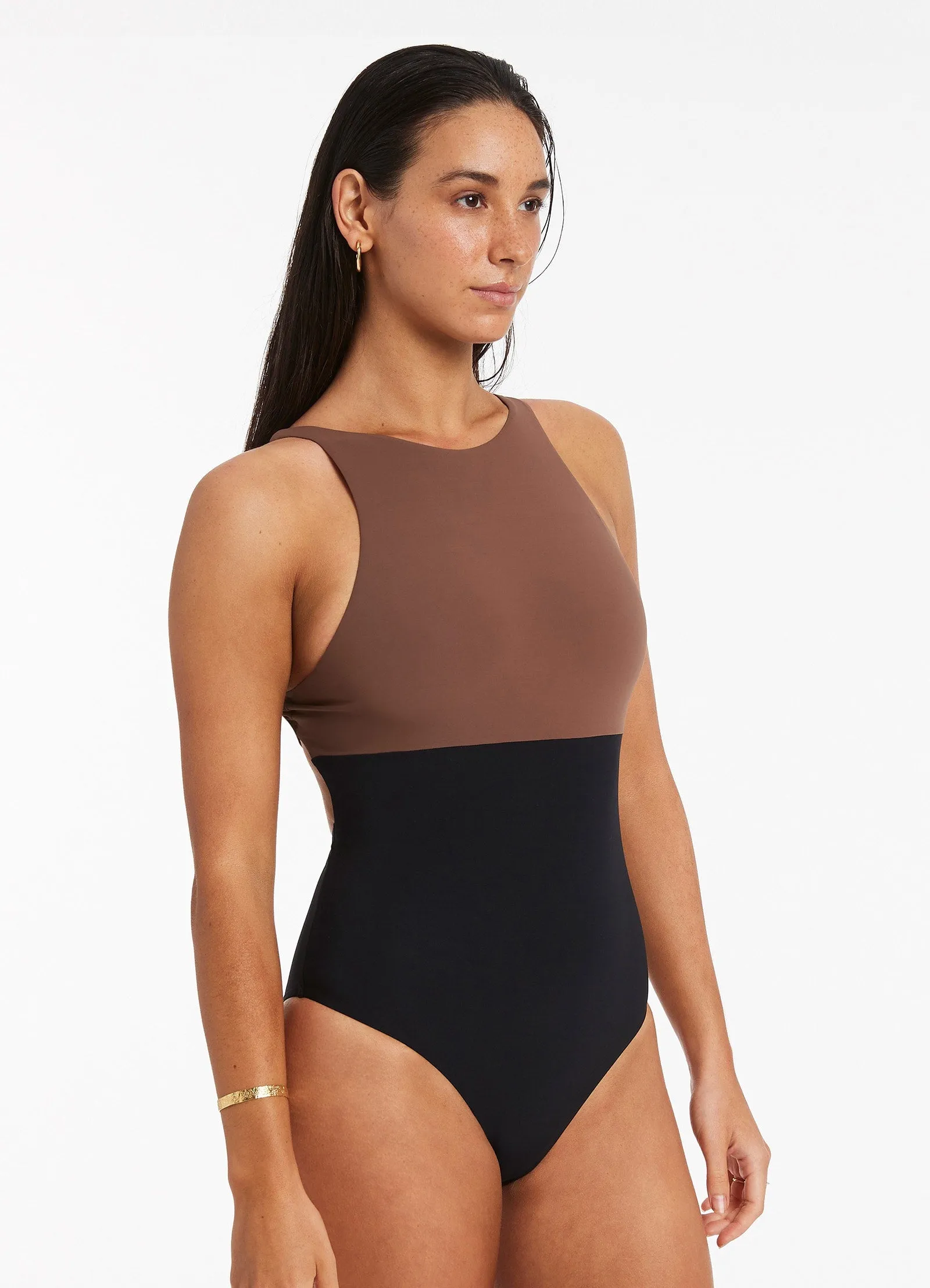 Versa High Neck One Piece - Latte Universal Sizing System Bandeau-Style