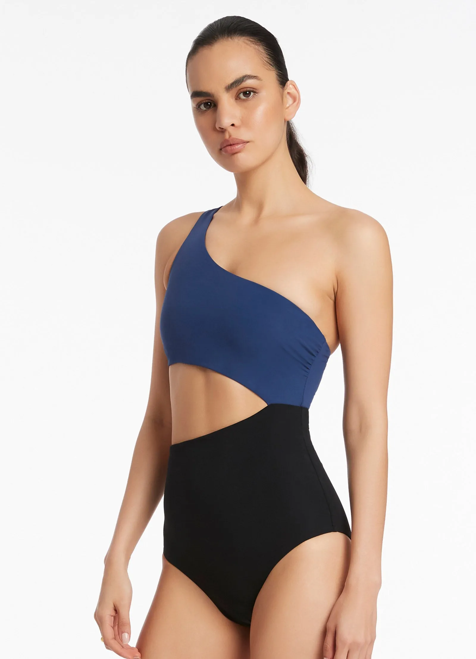 Versa One Shoulder One Piece - Pacific Blue Elastic-Waist Comfortable Swimwear