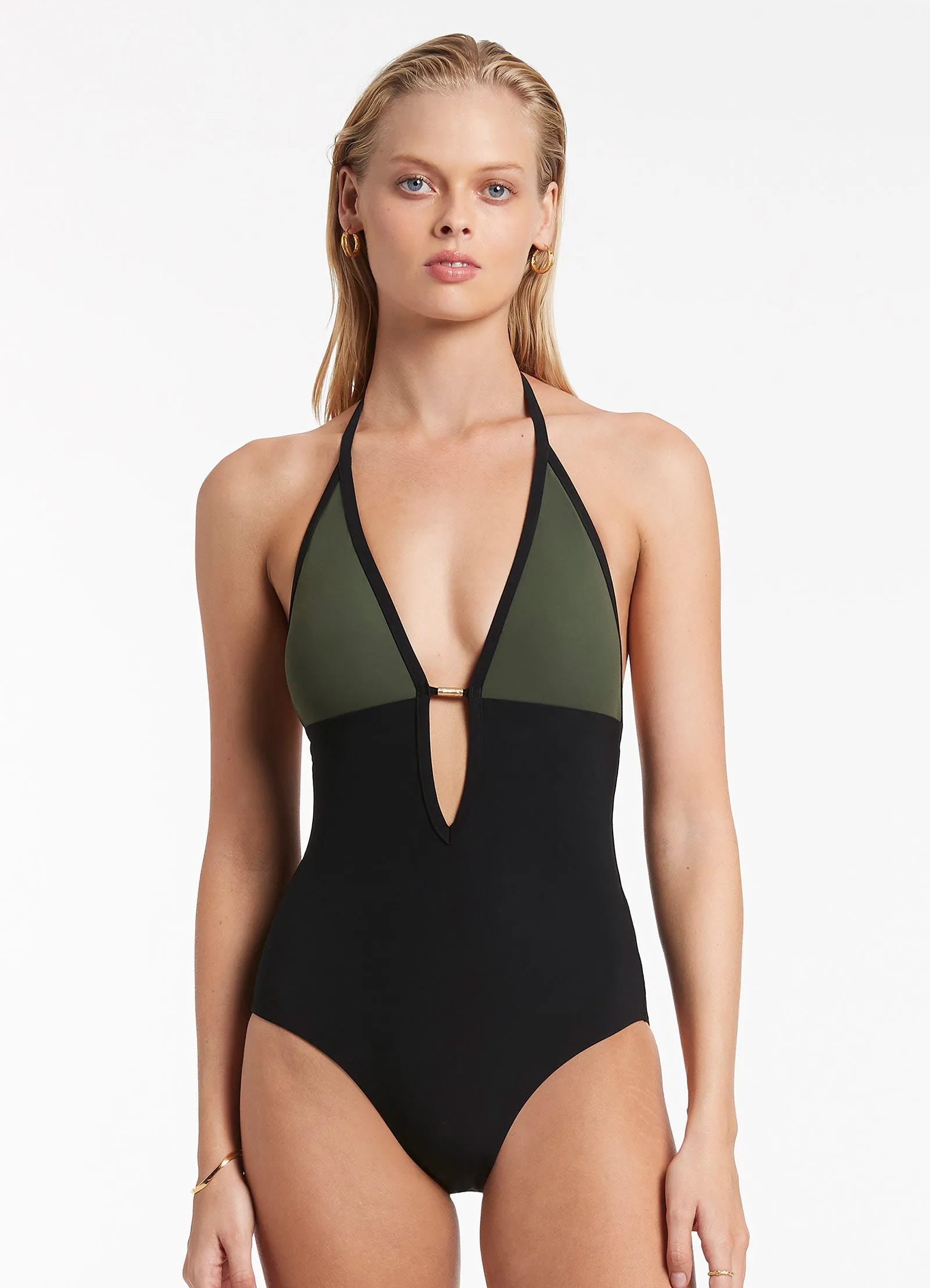 Versa Plunge One Piece - Olive UPF 50  Coating