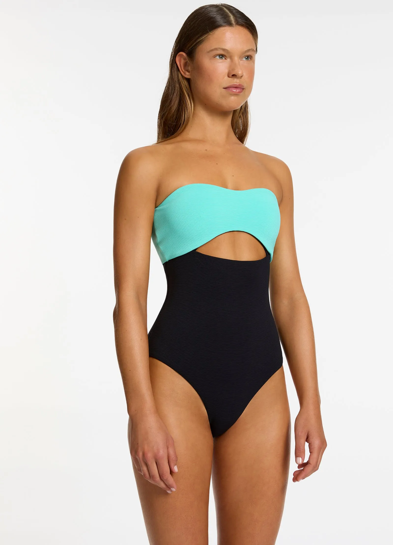 Beach Fun Versa Rib Cut Out Bandeau One Piece - Black / Dolce