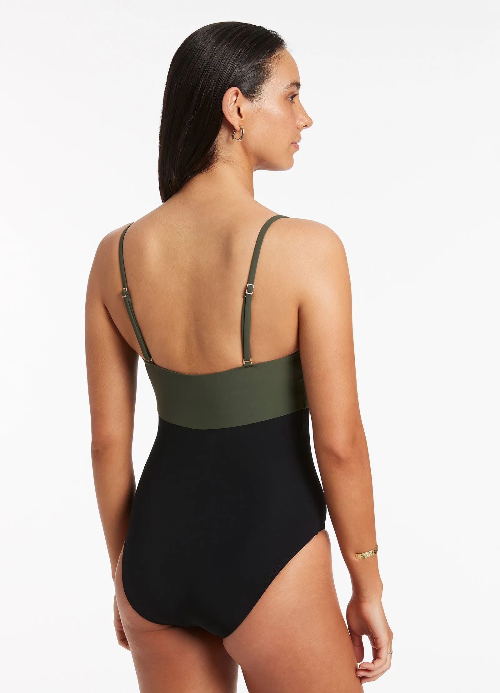 Versa Tank One Piece - Olive Abstract art Anti Chafing Edges
