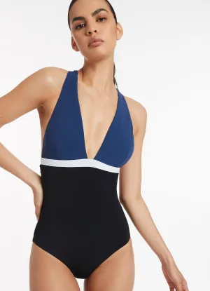 Flexible Boning Structure Versa Tie Back One Piece - Pacific Blue