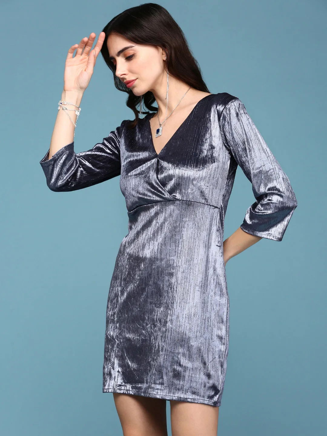 Women's Grey Velvet Sheath Mini Dress Birthday-Celebration
