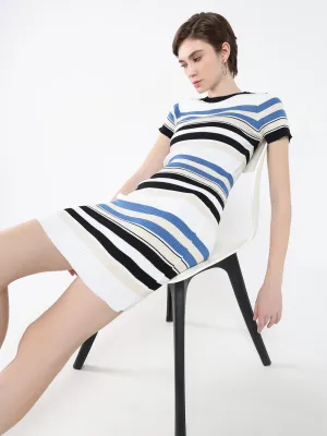 Urban Feel Women's Off White Striped Bodycon Dress