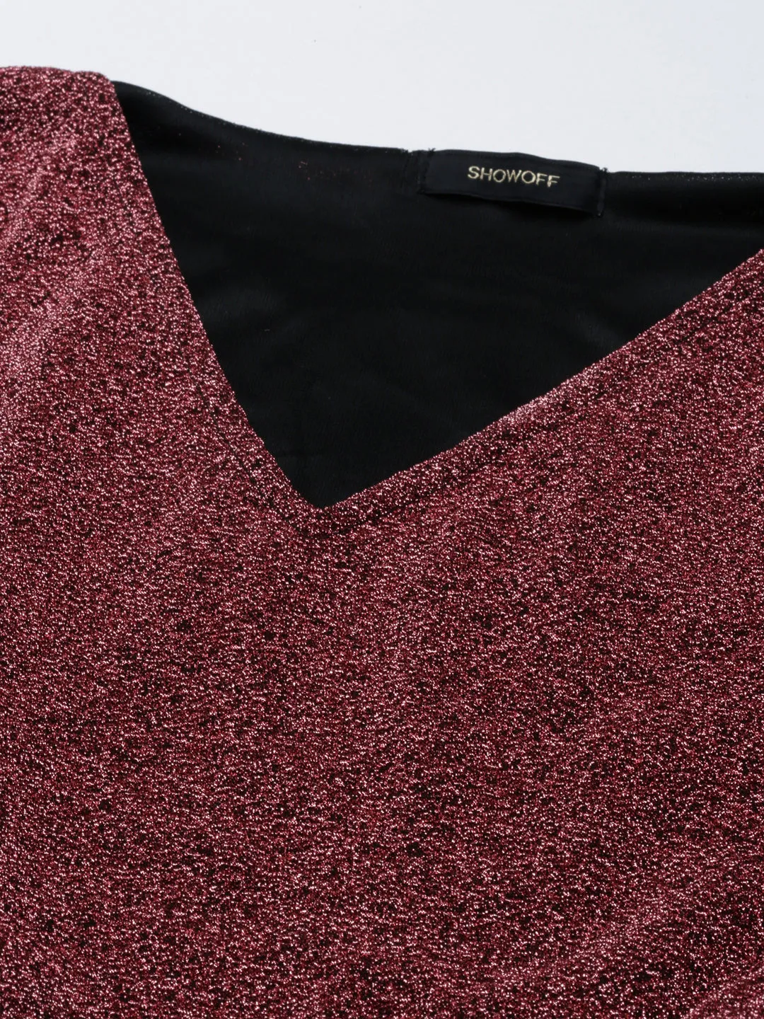 Women's Magenta Self Design Flared Sleeve Blouson Crop Top Eco Friendly Fabric