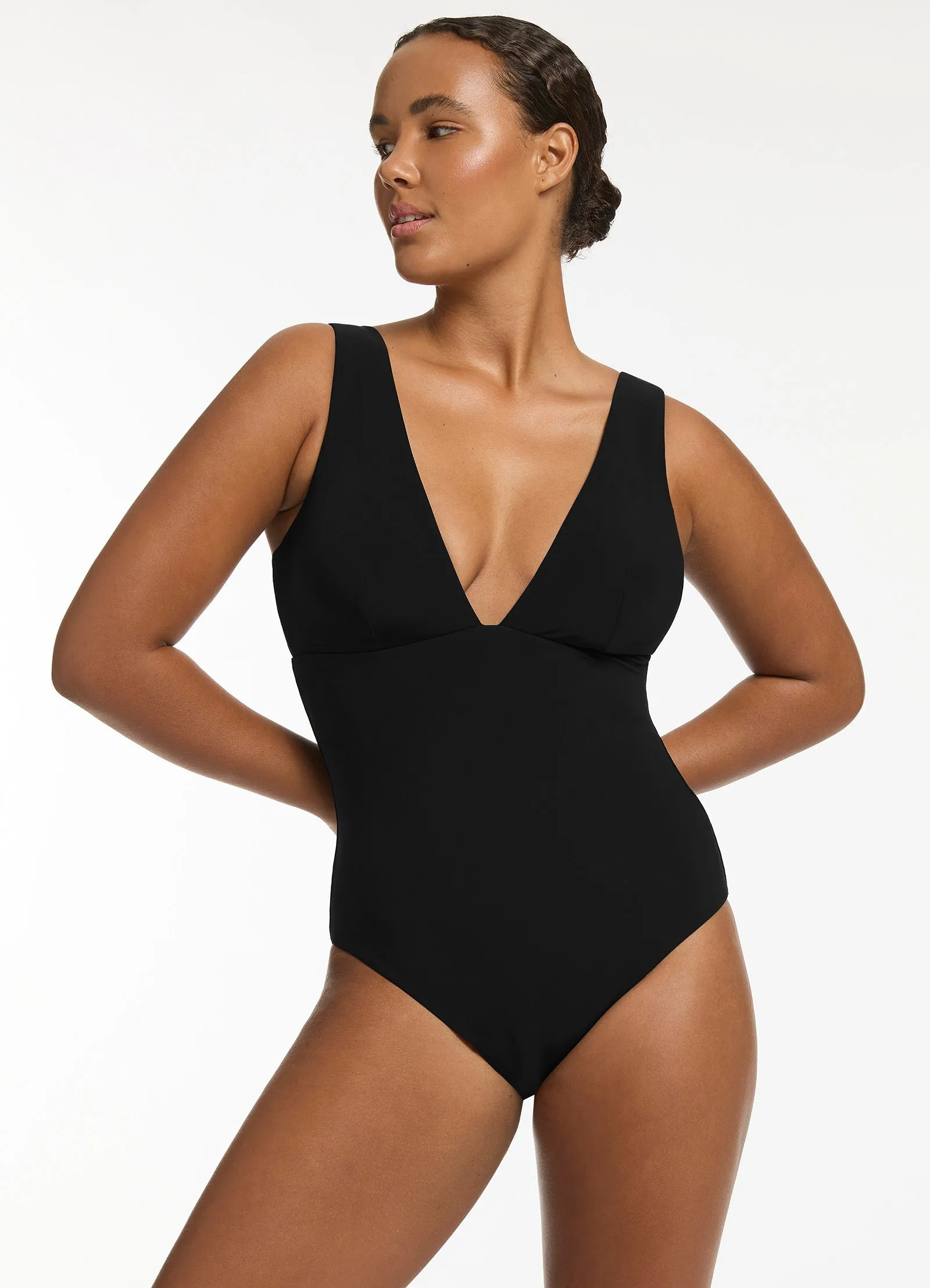 Non Abrasive Trim Jetset Plunge One Piece - Black