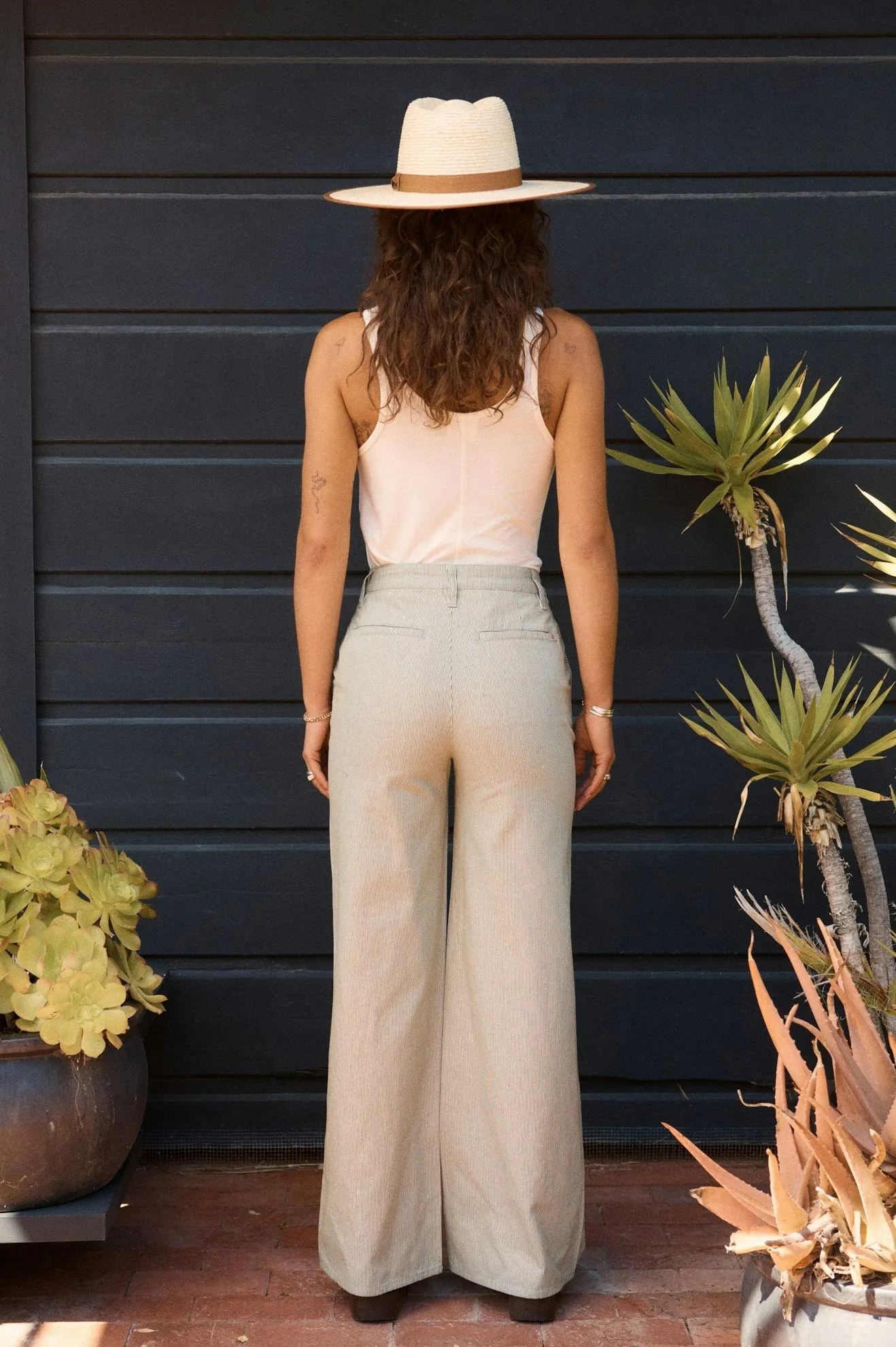 Victory Full Length Wide Leg Pant - Sea Kelp Stripe SecureCargoPockets