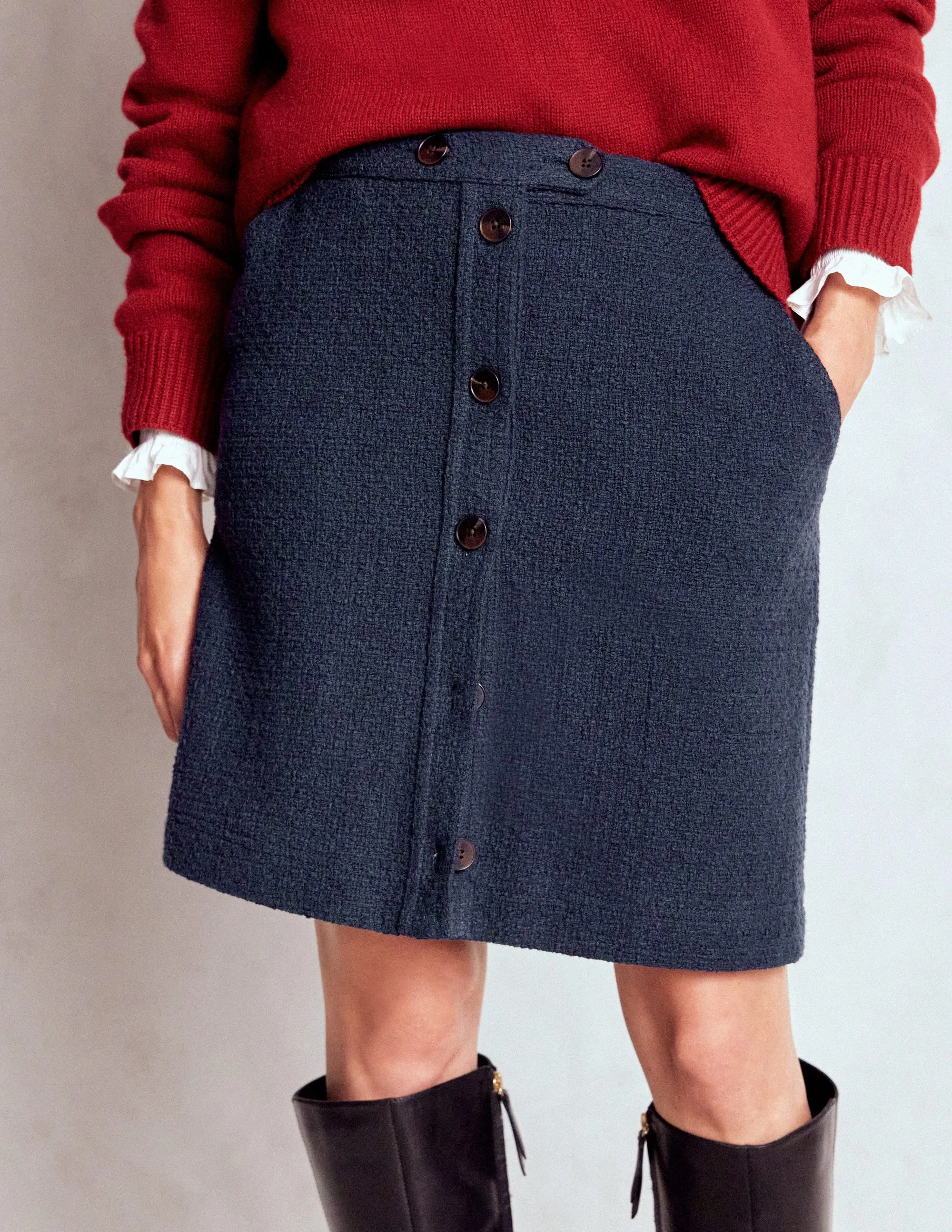 Cecelia Textured Skirt-Navy Detachable Tie Airy Comfort
