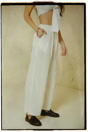 Form Fitting Vintage Linen Blend Wide Leg Pant - Off White