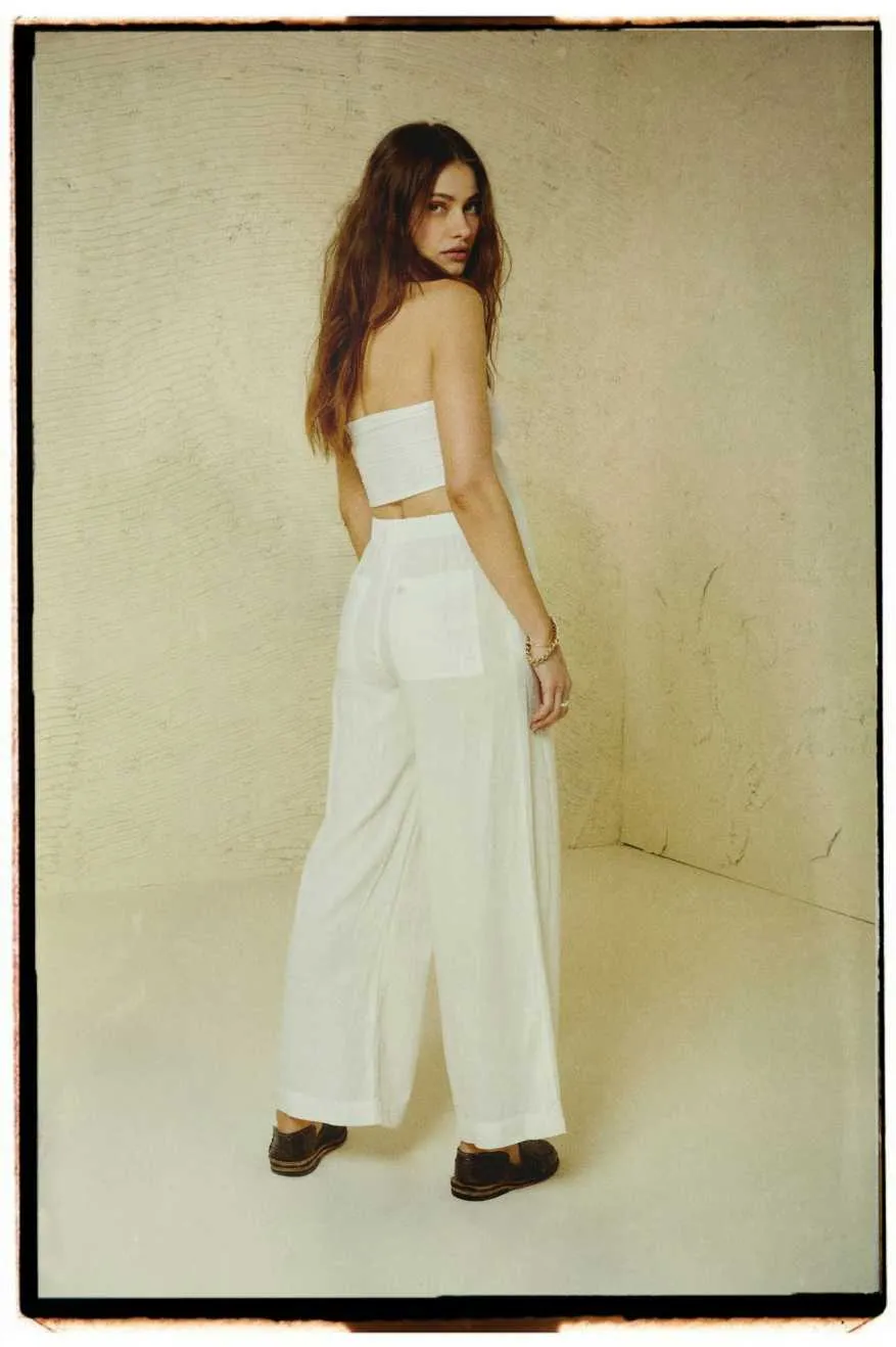 NonRestrictiveCut Vintage Linen Blend Wide Leg Pant - Off White