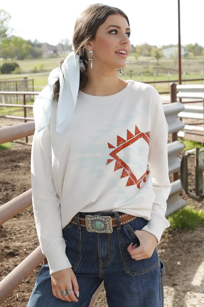 color trend product nautical charm Cruel Women's L/S Southwestern French Terry Sweatshirt in Cream