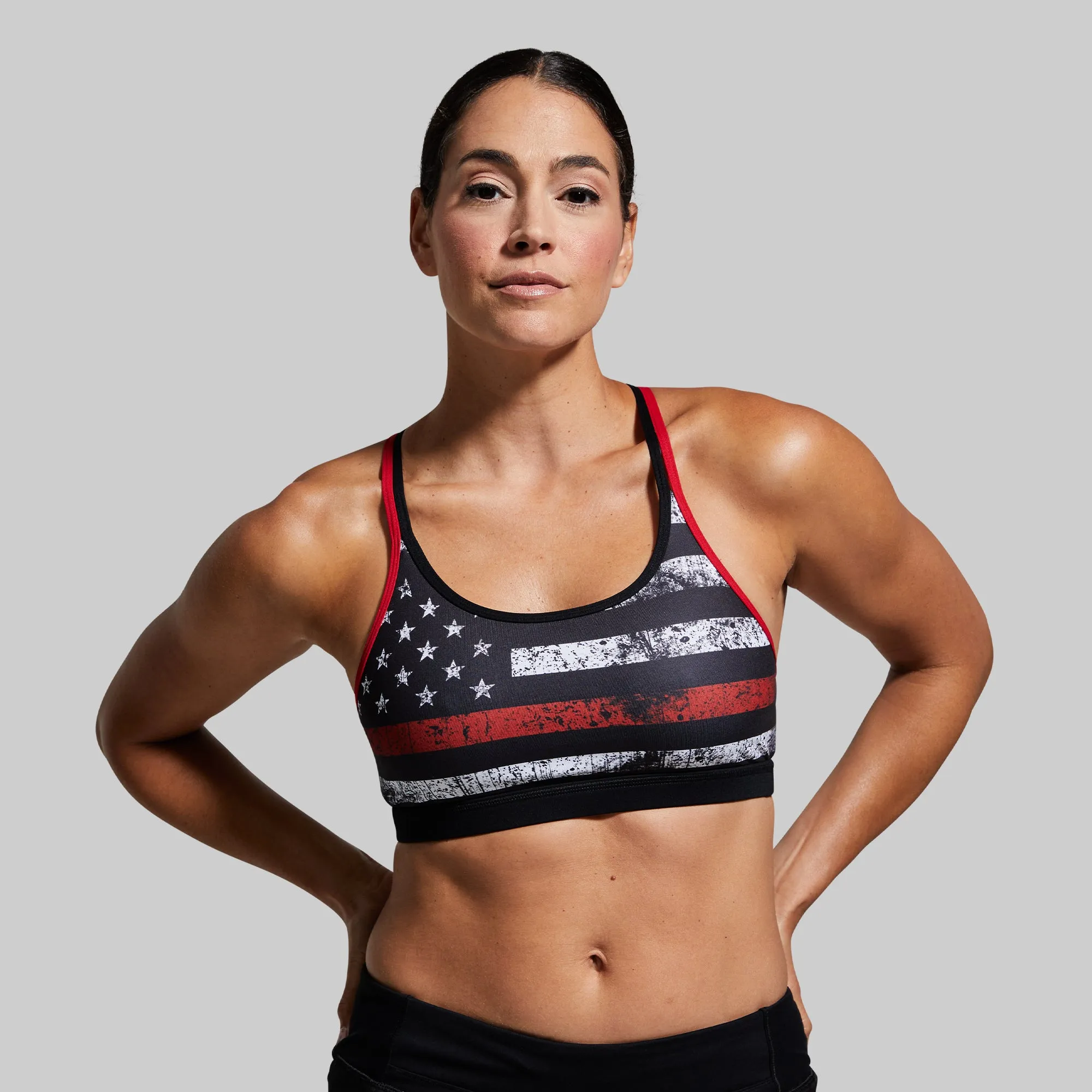 Adjustable straps seams Bounce Reduction Technology Warrior Sports Bra (Thin Red Line)