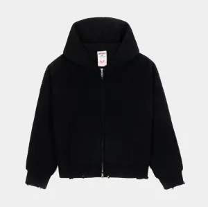 Washed Black Knit Full Zip Womens Hoodie (Washed Black) Relaxed Fit