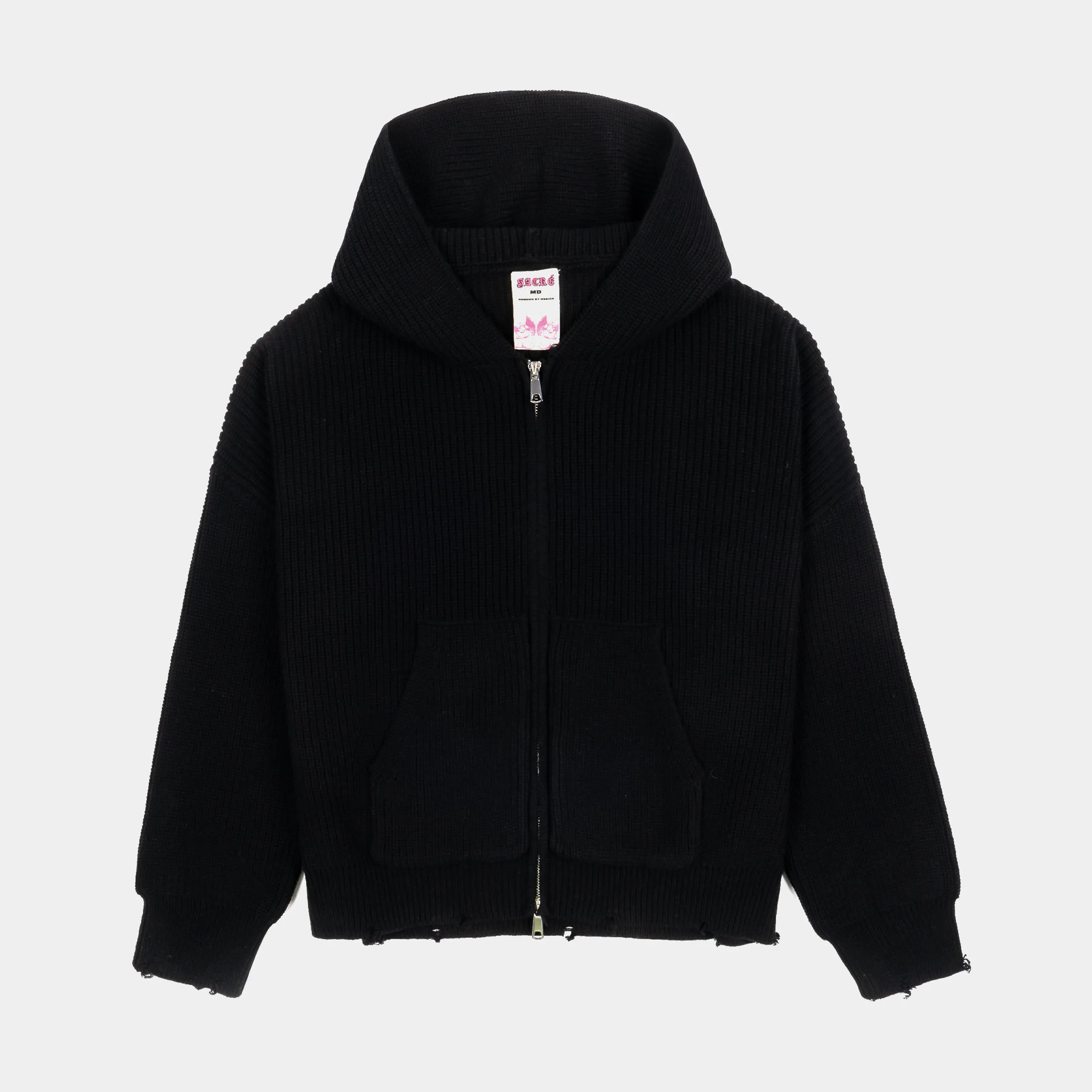 Washed Black Knit Full Zip Womens Hoodie (Washed Black) Relaxed Fit