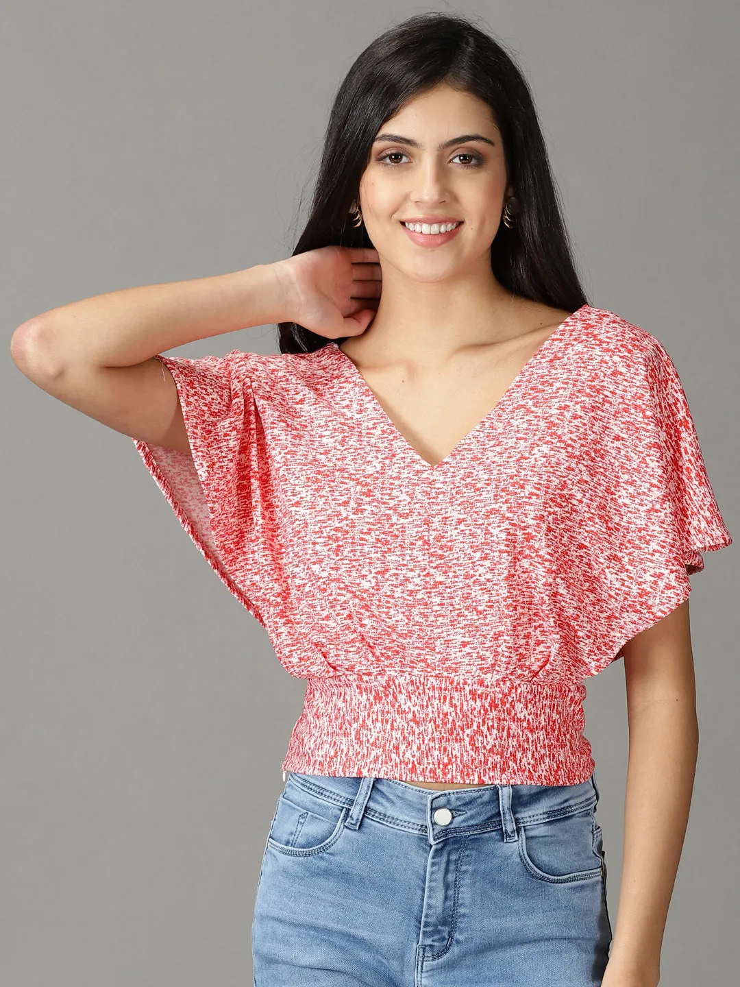 Soft Knit Women's Red Floral Print Crop Top
