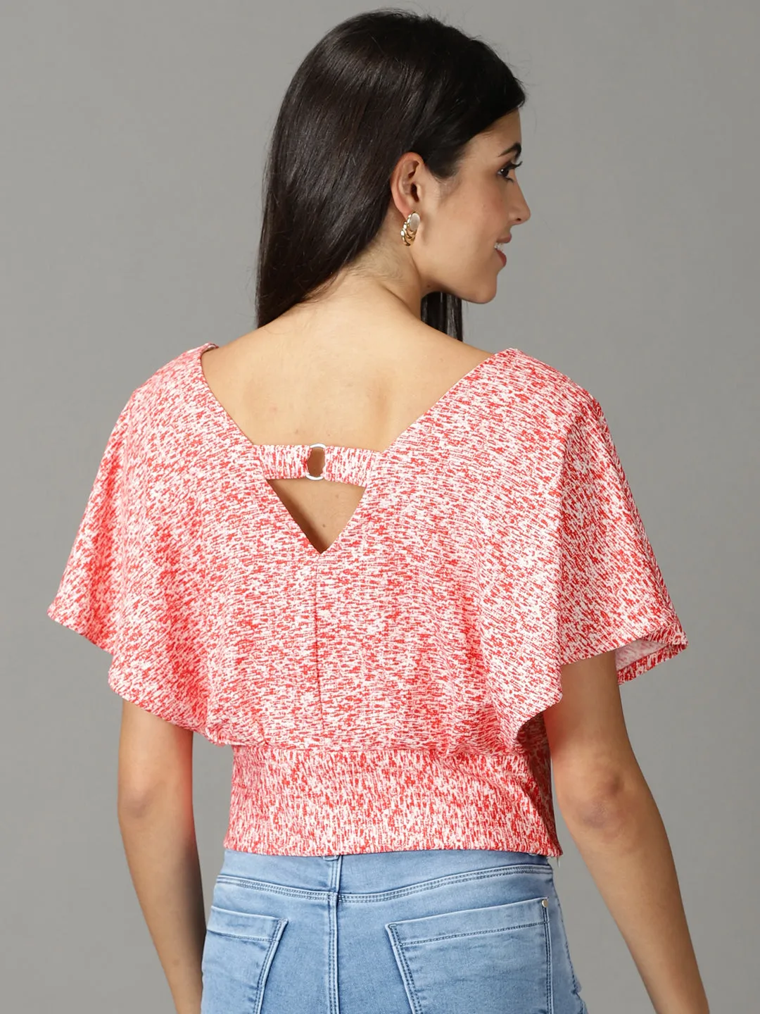 Women's Red Floral Print Crop Top Weekend Smart Look