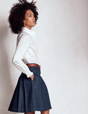 Seasonal special Pleated Denim Skirt-Indigo