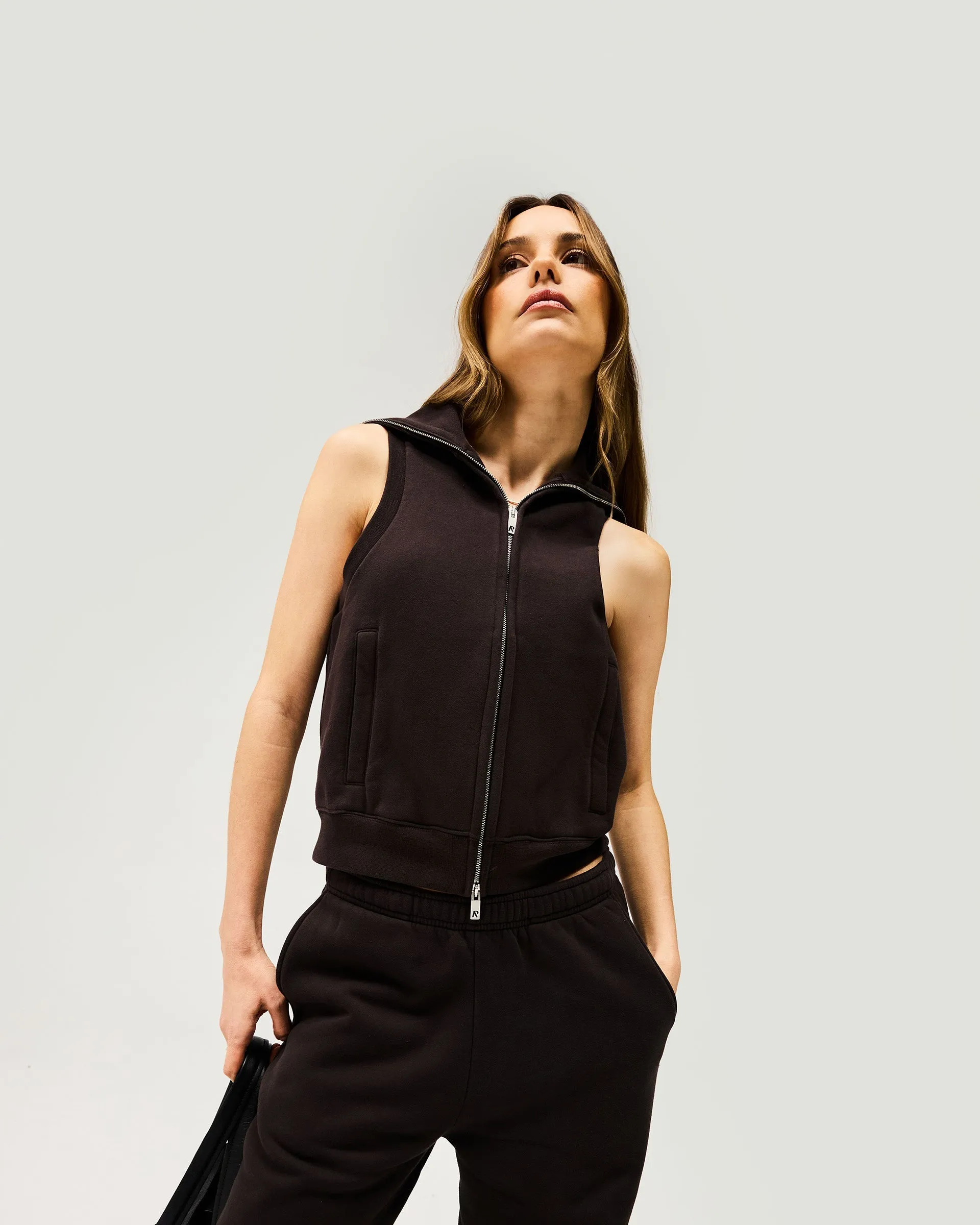 Owners Club Gilet - Black Coffee Microfiber texture Eco Friendly Dyed Fabric