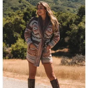 Tagless Design MultiDirectional Stretch Women's L/S Heritage Wrap Cardigan in Taupe and Blush