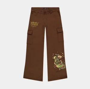 Koi Fish Fleece Cargo Womens Sweatpants (Brown/Yellow) high waisted ResilientElasticBand