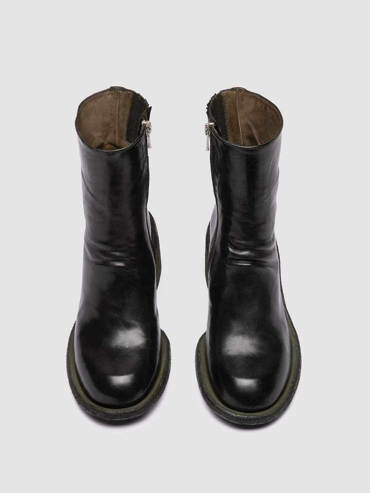 Sleek Comfort Low Profile Midsole WILDS 004 - Green Leather Zipped Boots