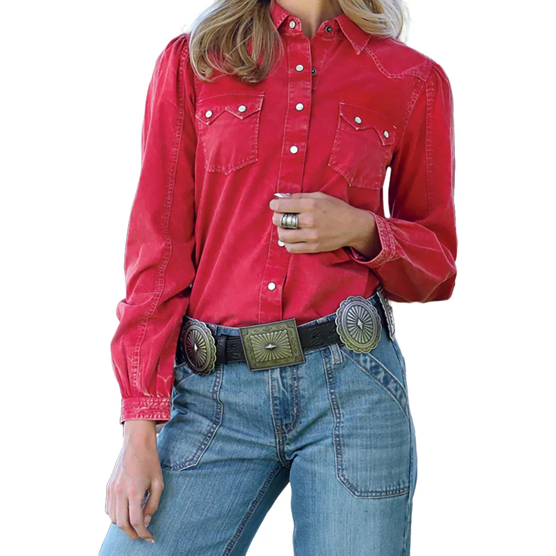 Cruel Women's L/S Girlfriend Fit Western Snap Shirt in Red Comfort Design Fit