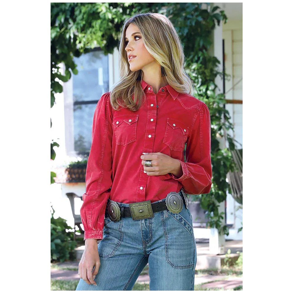 Timeless Layer Cruel Women's L/S Girlfriend Fit Western Snap Shirt in Red