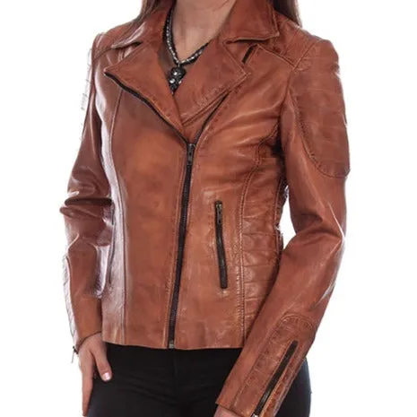 Single Buttons Scully Women's Brown Leather Motorcycle Jacket