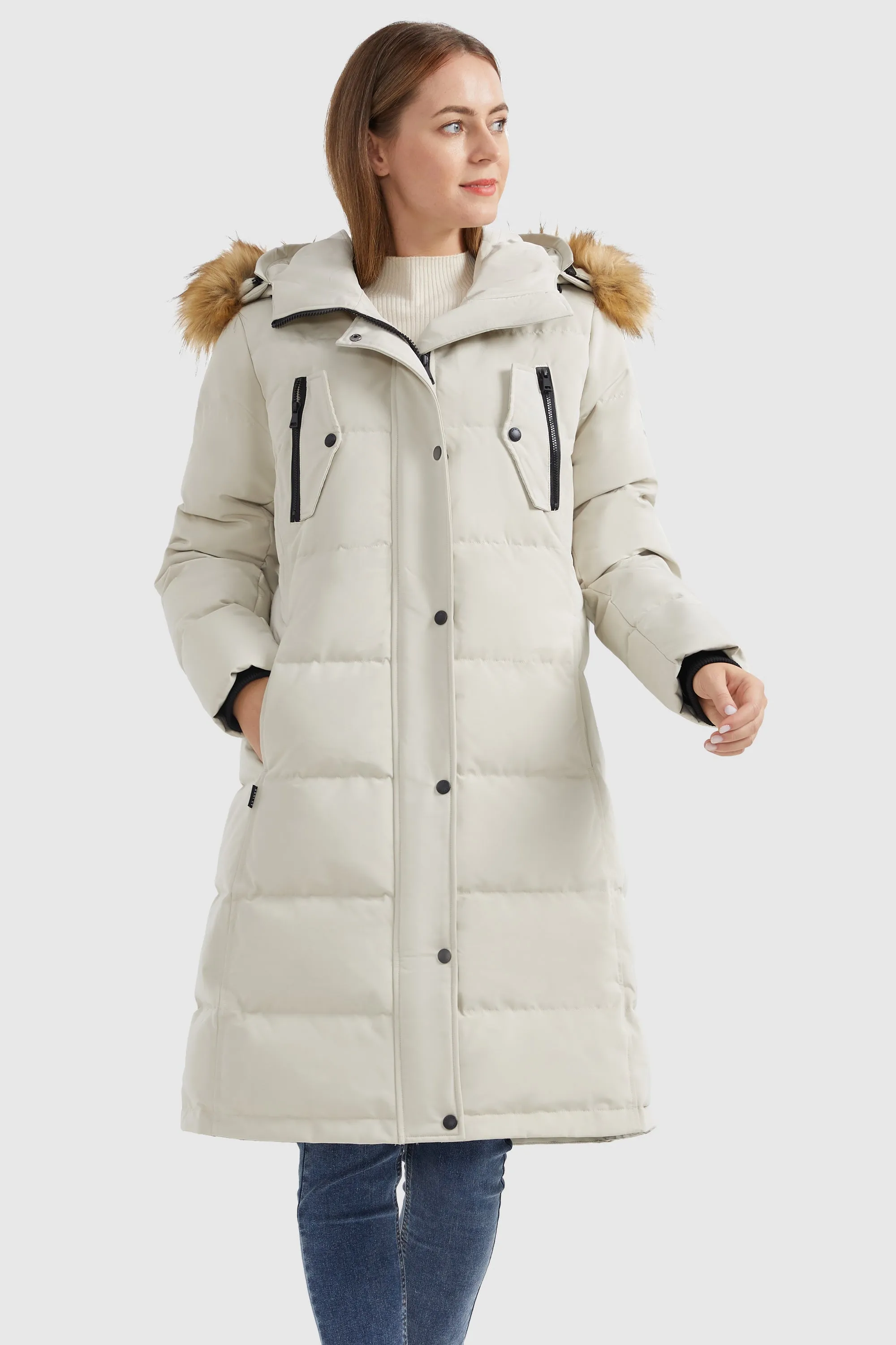 NoiseFreeMaterial Statement Outerwear Windproof Puffer Fur Hooded Down Coat