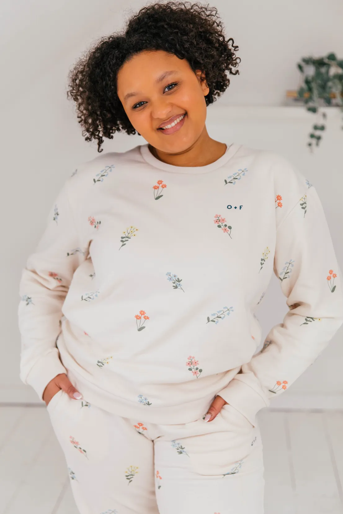 O&F Floral Print Sweatshirt Satin Lining