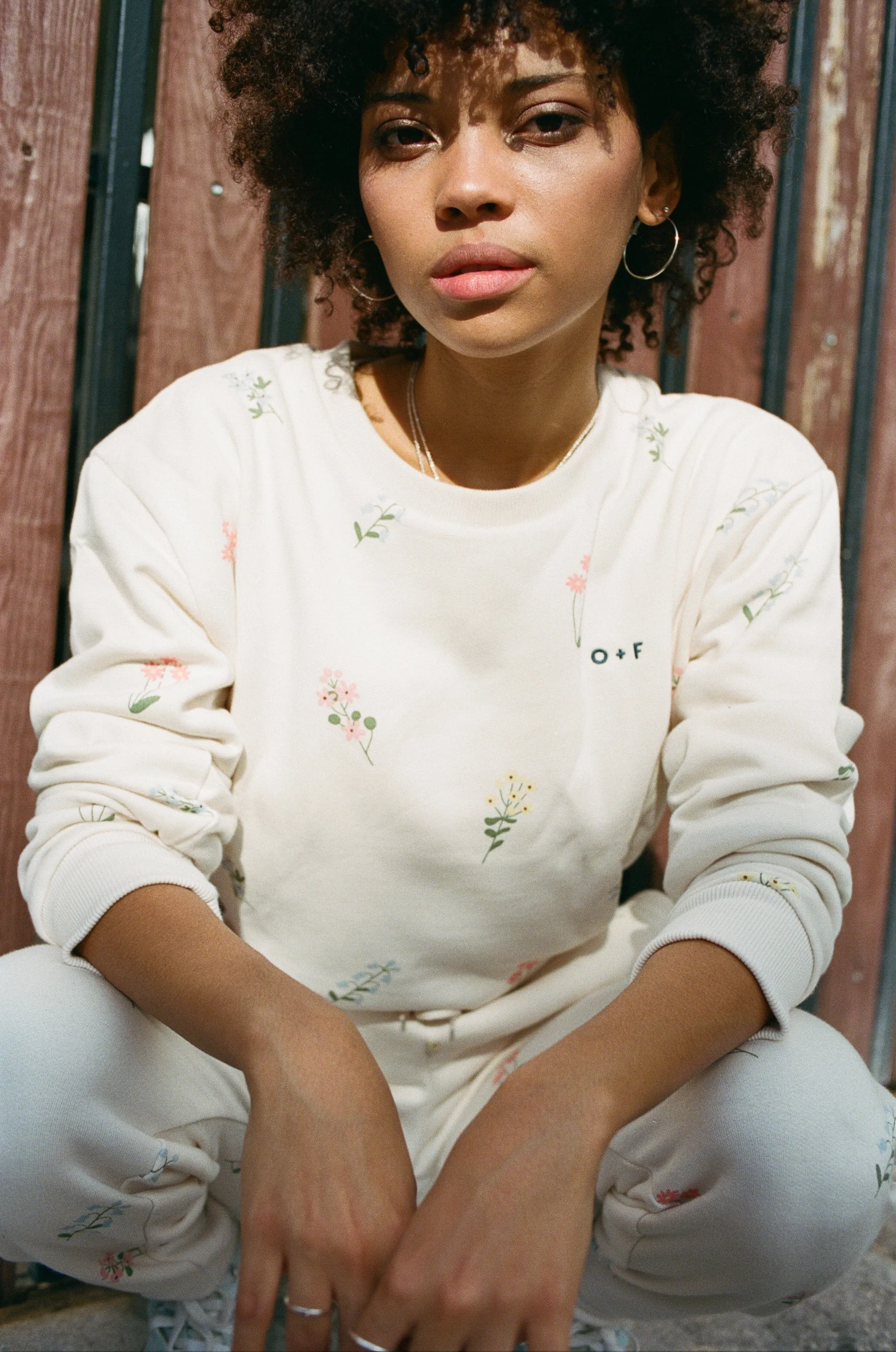 product houndstooth sophistication O&F Floral Print Sweatshirt