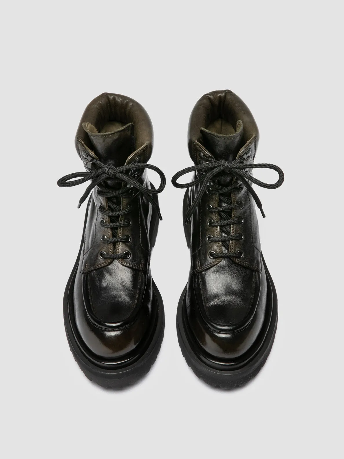 WISAL DD 126 - Dark Green Leather Lace-Up Boots ground grip