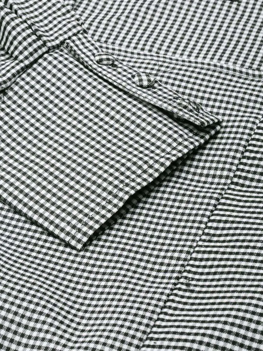 Women's Black Checked Puff Sleeves Cotton Crop Top Sport Fit Durable Colorfast Finish