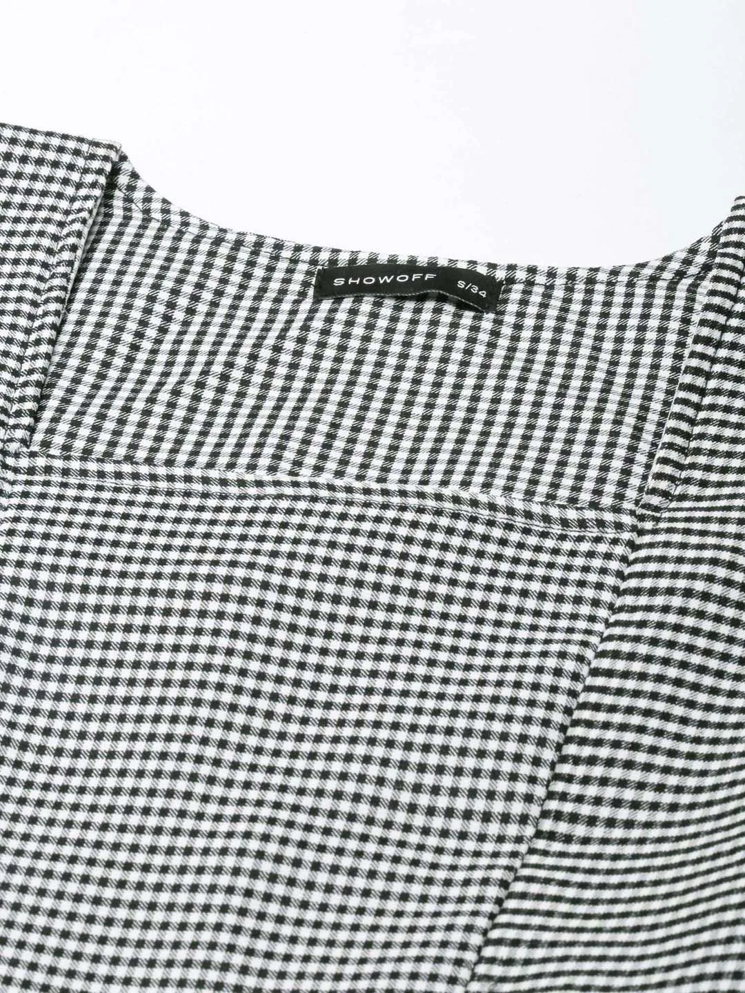 Street Style Women's Black Checked Puff Sleeves Cotton Crop Top