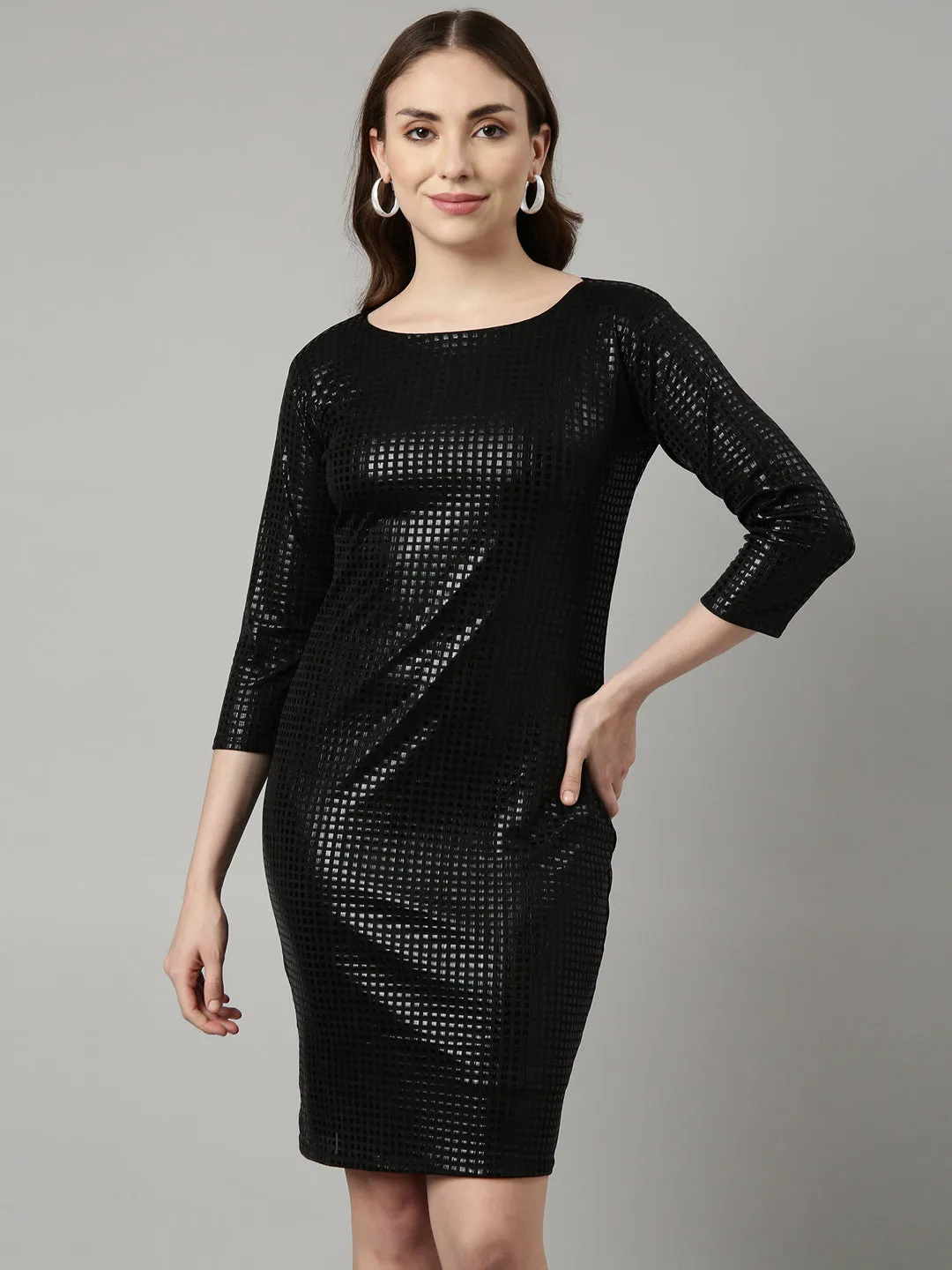 Cool Palette Women's Black Embellished Round Neck Bodycon Dress