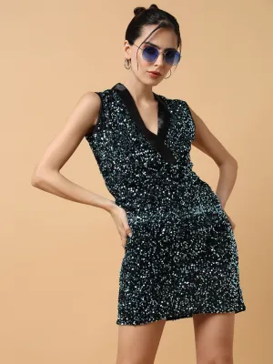 Romance Glow Move Easy Women's Black Embellished Velvet Sheath Dress