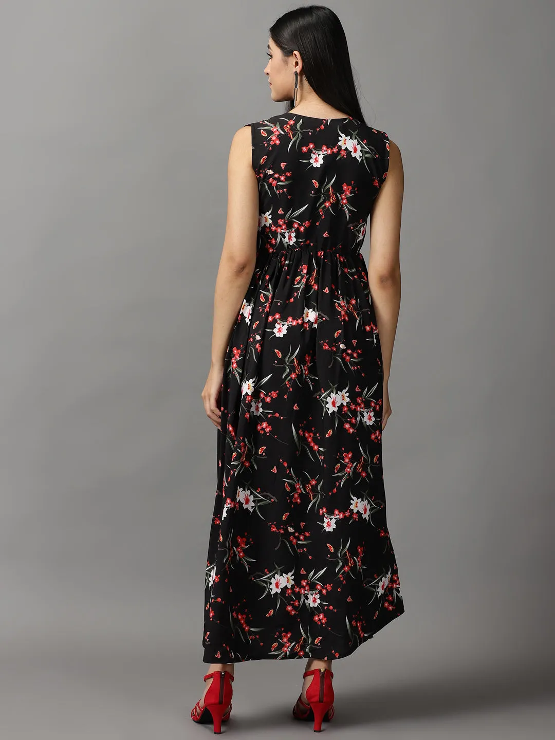 Vibrant color dress Women's Black Floral Chiffon Fit & Flare Dress