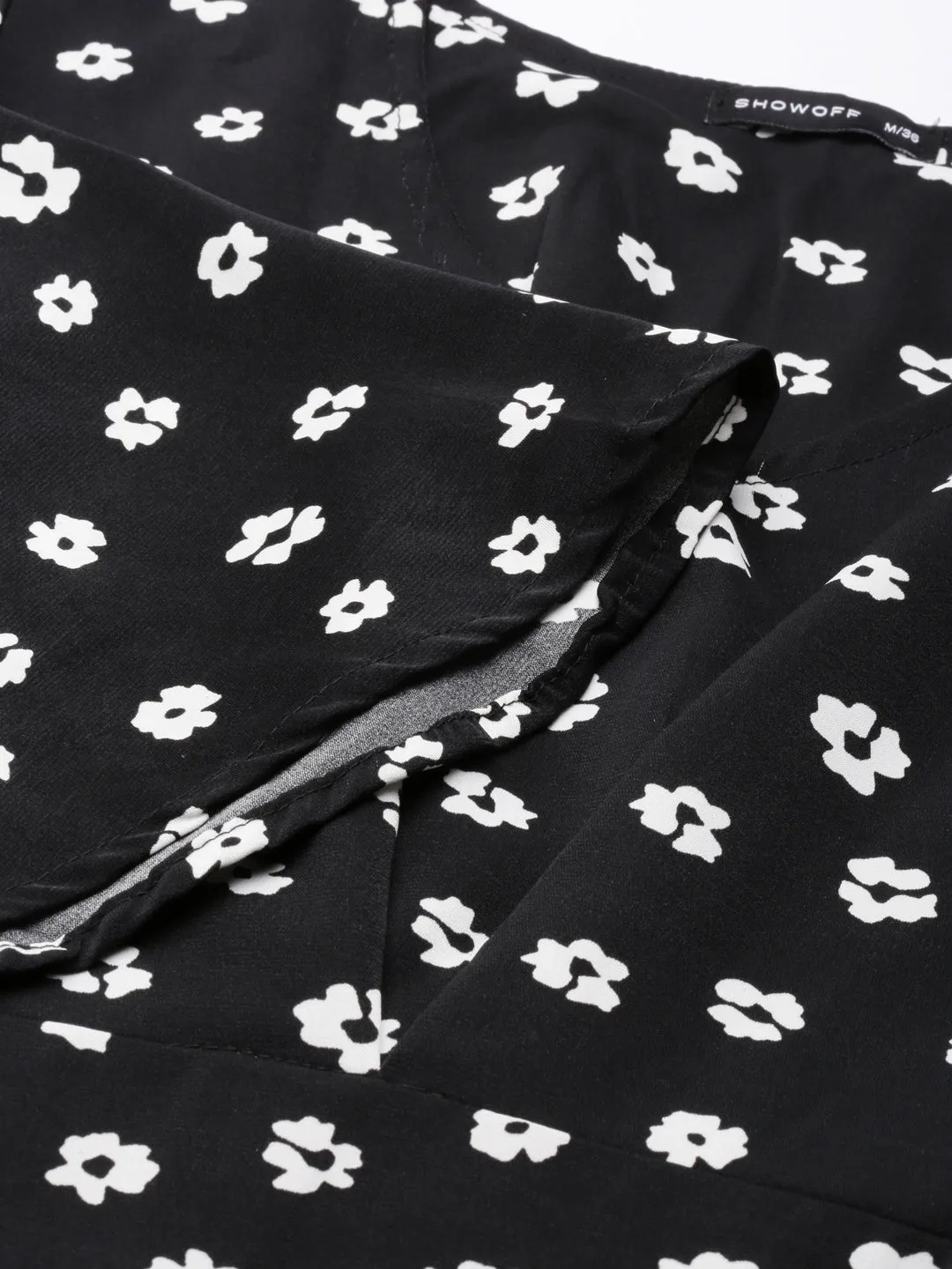 Women's Black Floral Printed Flared Sleeve A-Line Dress Bold colors Comfy Wear