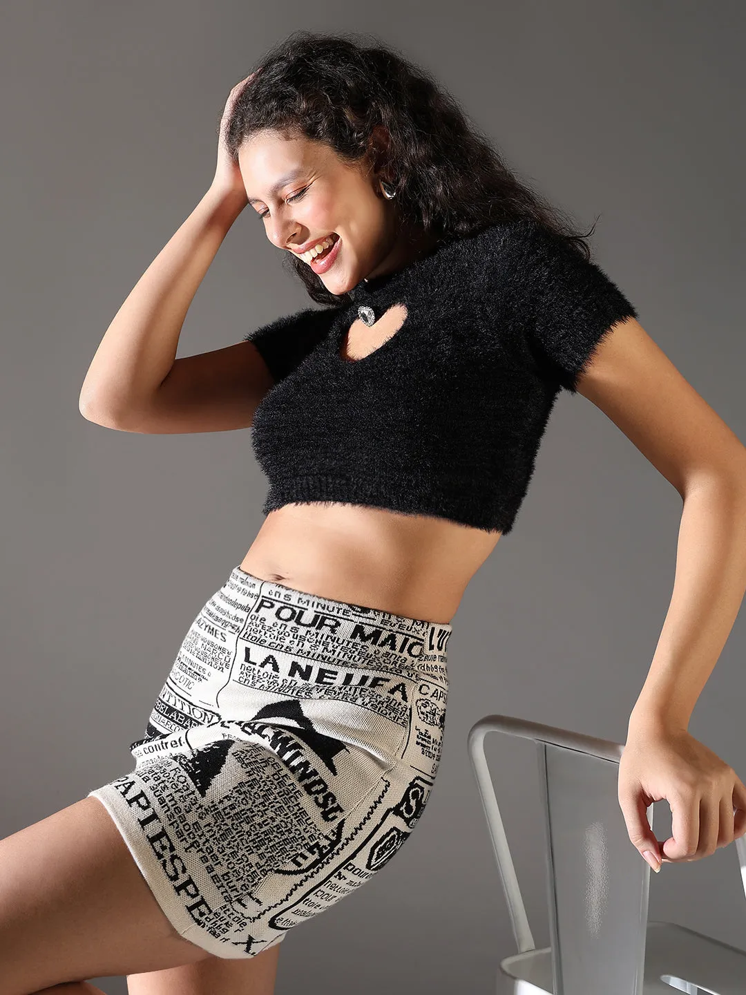 TaglessCollar Women's Black Fringed Crop Top