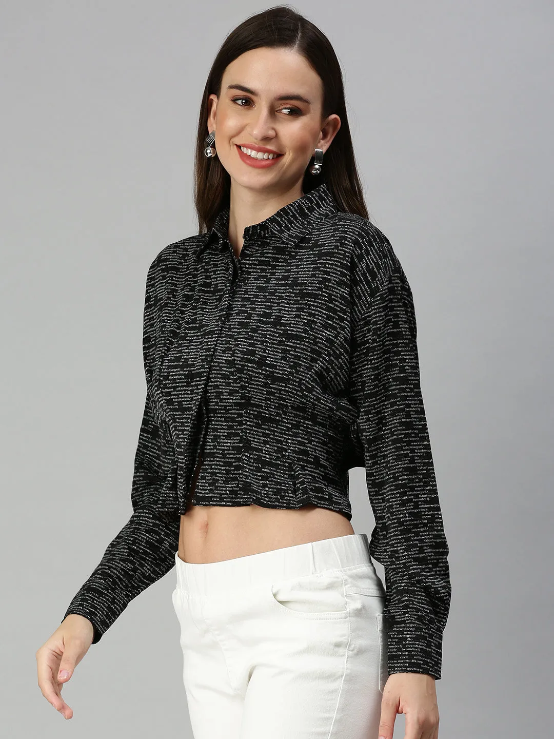 Women's Black Print Styled Back Crop Top Luxury exclusivity