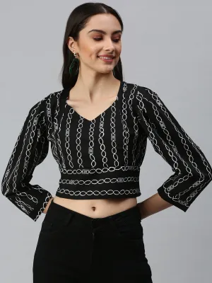 RelaxedFit Embroidered Women's Black Printed Crop Corset Top