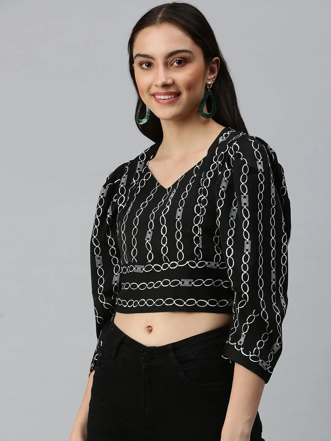 Women's Black Printed Crop Corset Top Chic