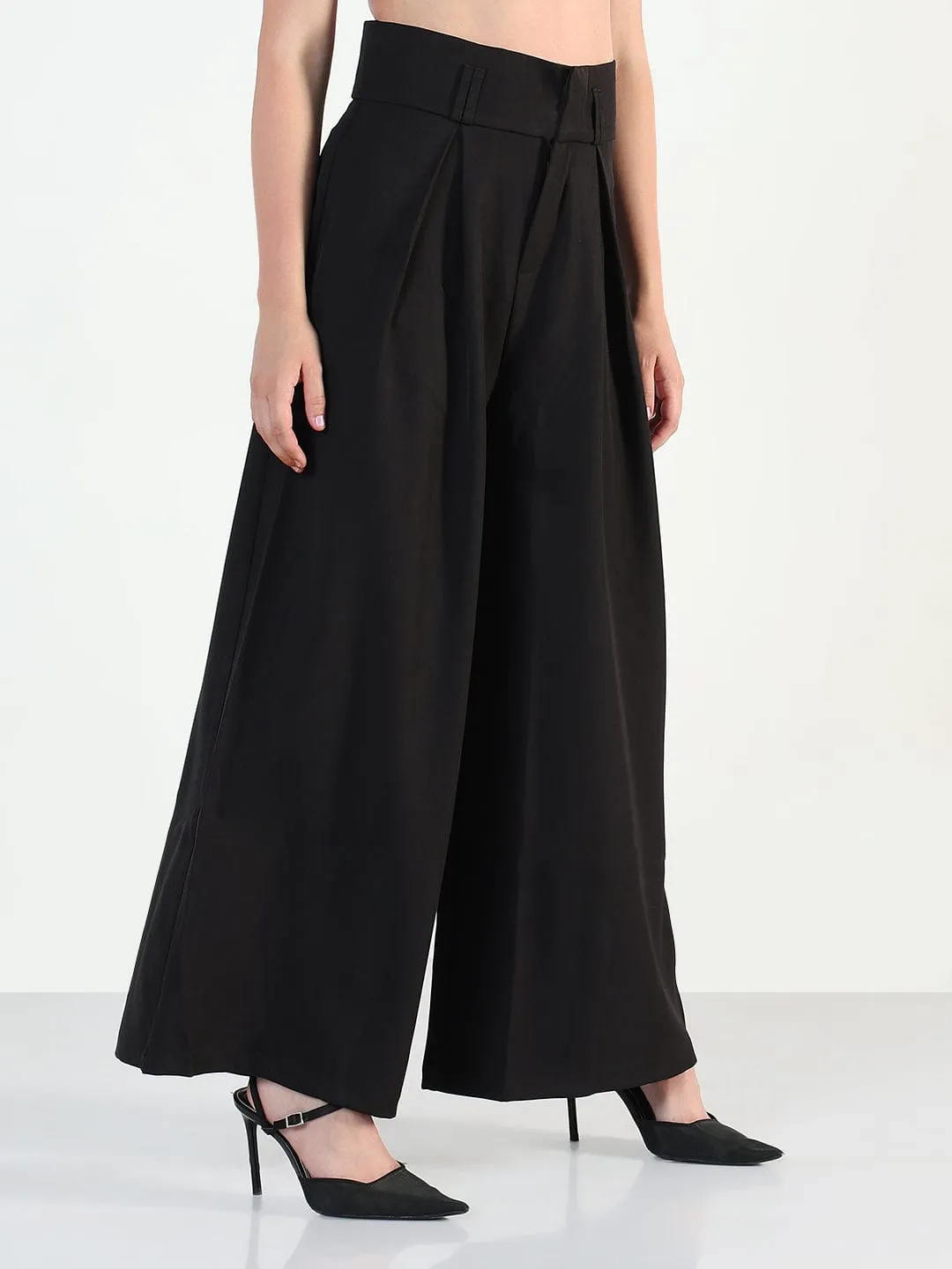 Breathable Base Women's Black Relaxed Fit Wide Leg Trousers