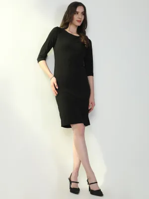 Draped-Style Shared Moment Women's Black Round Neck Bodycon Casual Dress